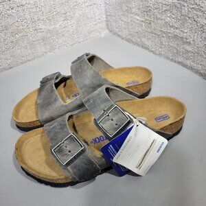 Birkenstock Arizona Soft Footbed Size 39 L8 M6 R Iron Oiled Leather Double Strap